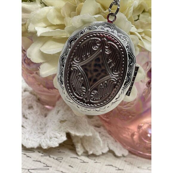Lavender rhinestone SILV Photo Locket Keepsake Anniversary Valentine's Gift wife - Picture 4 of 16